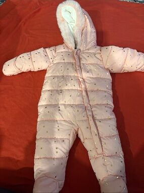 George Pink Puffer Snowsuit with Gold Star Accents